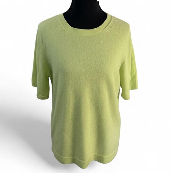 Pure Collection US 14/16 Lime Green Cashmere Short Sleeve Sweater - Picture 1 of 8